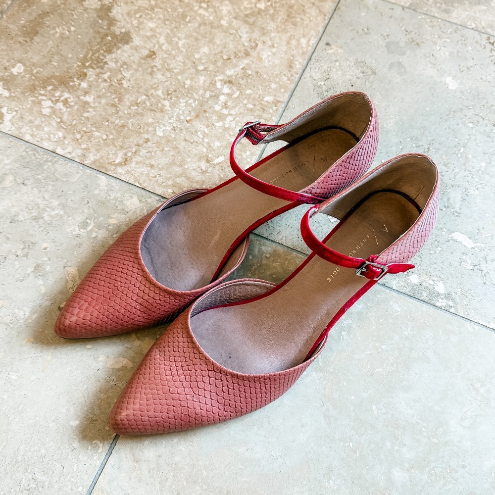 Anthropologie Pink & Red Kitten Heel -- Size 10